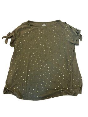 Lane Bryant Olive Green Polka Dot Top T-Shirt 18/20 Tie Sleeves Gold Polka Dots